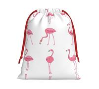 SamLng Petit sac cadeau avec cordon de serrage - Flamants roses sur blanc Parfait pour Noël, les vacances et les fêtes - Sacs à bonbons et sacs à friandises
