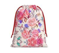 SamLng Petit sac cadeau avec cordon de serrage - Fleur Rose Papillon Parfait pour Noël, les vacances et les fêtes - Sacs à bonbons et sacs à friandises