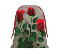 SamLng Petit sac cadeau avec cordon de serrage - Fleurs roses rouges 1 Parfait pour Noël, les vacances et les fêtes - Sacs à bonbons et sacs à friandises