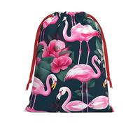 SamLng Petit sac cadeau avec cordon de serrage - Imprimé floral flamant rose parfait pour Noël, les vacances et les fêtes - Sacs à bonbons et sacs à friandises