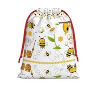 SamLng Petit sac cadeau avec cordon de serrage - Motif abeilles volantes et marguerites Miel Parfait pour Noël, les vacances et les fêtes - Sacs à bonbons et sacs à friandises