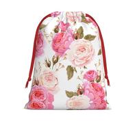 SamLng Petit sac cadeau avec cordon de serrage - Motif floral rose parfait pour Noël, les vacances et les fêtes - Sacs à bonbons et sacs à friandises