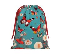 SamLng Petit sac cadeau avec cordon de serrage - Poule papillon volant parmi les fleurs Parfait pour Noël, les vacances et les fêtes - Sacs à bonbons et sacs à friandises