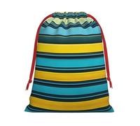 SamLng Petit sac cadeau avec cordon de serrage - Rayures jaunes et bleues Parfait pour Noël, les vacances et les fêtes - Sacs à bonbons et sacs à friandises