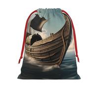 SamLng Petit sac cadeau avec cordon de serrage - vieux bateau viking parfait pour Noël, les vacances et les fêtes - Sacs à bonbons et sacs à friandises