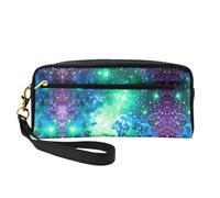 SamLng Petite trousse de maquillage réutilisable en cuir avec imprimé galaxie verte, bleu, violet, pour voyage, trousse de toilette avec fermeture éclair, noir, One Size