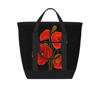 SamLng Poppy Flowers Sac fourre-tout isotherme de grande capacité - Réutilisable et réglable pour le travail, le pique-nique, les voyages et les activités de plein air, noir, taille unique