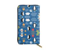 SamLng Portefeuille long en cuir imprimé tortue pingouin vintage - tendance, personnalisé et durable poche pour pièces de monnaie, Noir , Taille unique