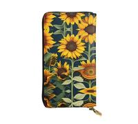 SamLng Portefeuille long en cuir imprimé tournesol sauvage pour femme - Portefeuille tendance et léger en cuir imperméable, noir, taille unique, Noir , Taille unique