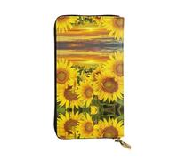 SamLng Portefeuille long en cuir imprimé tournesol vintage - tendance, personnalisé et durable, Noir , Taille unique