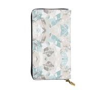 SamLng Portefeuille long vintage en cuir imprimé feuilles gris menthe - Poche à monnaie tendance, personnalisée et durable, Noir , Taille unique