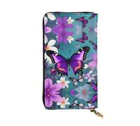 SamLng Purple Butterfly and Flowers Print Leather Long Clutch Wallet for Women - Fashion and Lightweight Waterproof Leather Wallet, Black, One Size, Noir , Taille unique