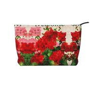 SamLng Red Géraniums Trousse de maquillage en velours côtelé - Organiseur de cosmétiques et de toilette à fermeture éclair - Pochette pratique pour le maquillage des femmes, noir, taille unique