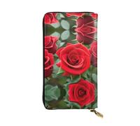 SamLng Red Rose Flowers Print Portefeuille Long Pochette en Cuir pour Femme - Tendance et Léger Portefeuille en Cuir Imperméable Noir Taille Unique, Noir , Taille unique