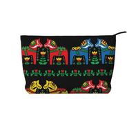 SamLng Runner Swedish Dala Horse Folk Trousse de maquillage en velours côtelé avec fermeture éclair - Pochette pratique pour le maquillage des femmes, noir, taille unique