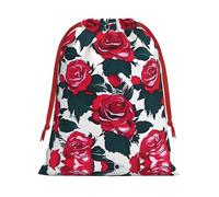 SamLng Sac cadeau moyen avec cordon de serrage - Image florale de rose parfaite pour Noël, les vacances et les fêtes - Sacs à bonbons et sacs à friandises