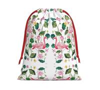 SamLng Sac cadeau moyen avec cordon de serrage - Motif flamant rose et feuilles rondes Parfait pour Noël, les vacances et les fêtes - Sacs à bonbons et sacs à friandises