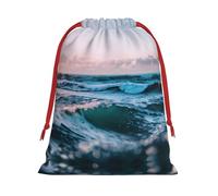 SamLng Sac cadeau moyen avec cordon de serrage - Vagues de l'océan Parfait pour Noël, les vacances et les fêtes - Sacs à bonbons et sacs à friandises
