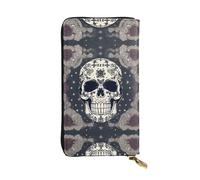 SamLng Skull Yoga and Flower Print Leather Long Clutch Wallet for Women - Fashion and Lightweight Waterproof Leather Wallet, Black, One Size, Noir , Taille unique