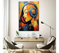 SamLng Tableau abstrait moderne sur le thème de la musique : jeune fille avec casque et notes - Décoration murale géométrique multicolore vibrante (40 x 50 cm/sans cadre)