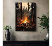 SamLng Tableau sur toile représentant un feu de camp en forêt chaleureuse avec un pin, ambiance crépusculaire et sauvage (30 x 40 cm/sans cadre)