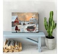 SamLng Tableau sur toile représentant un paysage enneigé avec des chevaux et un traîneau dans une ferme en hiver (55 x 110 cm/sans cadre)