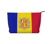 SamLng Trousse de maquillage en velours côtelé avec motif drapeau de l'Andorre - Fermeture éclair - Pochette pratique pour le maquillage des femmes - Noir - Taille unique