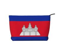 SamLng Trousse de maquillage en velours côtelé avec motif drapeau du Cambodge - Organiseur de cosmétiques et de toilette - Pochette pratique pour le maquillage des femmes, noir, taille unique