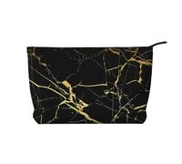 SamLng Trousse de maquillage en velours côtelé noir et doré avec fermeture éclair - Pochette pratique pour le maquillage des femmes - Taille unique