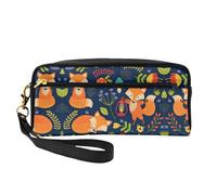 SamLng Trousse de maquillage réutilisable - Adorable trousse de maquillage en cuir avec imprimé de fleurs de renard pour voyage, organiseur de toilette avec fermeture éclair, noir, One Size