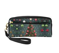 SamLng Trousse de maquillage réutilisable - Arbre de Noël et boule en cuir imprimé petite trousse de maquillage pour voyage, trousse de toilette avec fermeture éclair, noir, One Size