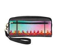 SamLng Trousse de maquillage réutilisable - Belle trousse de maquillage colorée en cuir avec impression artistique pour voyage, organiseur de toilette avec fermeture éclair, noir, One Size