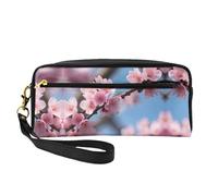 SamLng Trousse de maquillage réutilisable - Belle trousse de maquillage en cuir imprimé fleurs de cerisier pour voyage, organiseur de toilette avec fermeture éclair, noir, One Size