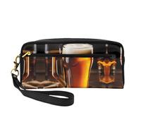 SamLng Trousse de maquillage réutilisable - Bière Imprimée Petite trousse de maquillage en cuir pour voyage, organisateur de toilette avec fermeture éclair, noir, One Size