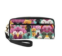 SamLng Trousse de maquillage réutilisable - Caniches Chiens Imprimés Petite trousse de maquillage en cuir pour voyage, organisateur de toilette avec fermeture éclair, noir, One Size