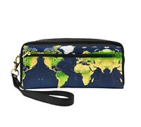 SamLng Trousse de maquillage réutilisable - Carte du monde en cuir - Petite trousse de maquillage pour voyage, trousse de toilette avec fermeture éclair, noir, One Size