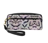 SamLng Trousse de maquillage réutilisable - Chauve-souris d'Halloween en cuir imprimé gris - Petite trousse de maquillage pour voyage, trousse de toilette avec fermeture éclair, noir, One Size