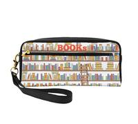 SamLng Trousse de maquillage réutilisable - Collection d'étagères de livres amusantes et échelle imprimée petite trousse de maquillage en cuir pour voyage, organiseur de toilette avec fermeture éclair