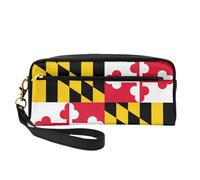 SamLng Trousse de maquillage réutilisable - Drapeau du Maryland - En cuir imprimé - Petite trousse de maquillage pour voyage, trousse de toilette avec fermeture éclair, noir, One Size