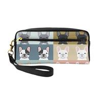 SamLng Trousse de maquillage réutilisable en cuir imprimé bouledogue français petite trousse de maquillage pour voyage, trousse de toilette avec fermeture éclair, noir, One Size