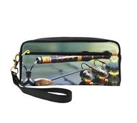 SamLng Trousse de maquillage réutilisable - En cuir imprimé canne à pêche - Petite trousse de maquillage pour voyage, trousse de toilette avec fermeture éclair, noir, One Size