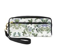SamLng Trousse de maquillage réutilisable - En cuir imprimé feuilles d'eucalyptus vertes - Petite trousse de maquillage pour voyage, trousse de toilette avec fermeture éclair, noir, One Size