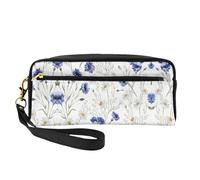 SamLng Trousse de maquillage réutilisable - En cuir imprimé fleurs et bleuets marguerites - Petite trousse de maquillage pour voyage, trousse de toilette avec fermeture éclair, noir, One Size