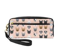 SamLng Trousse de maquillage réutilisable - En cuir imprimé français - Petite trousse de maquillage pour voyage, trousse de toilette avec fermeture éclair, noir, One Size