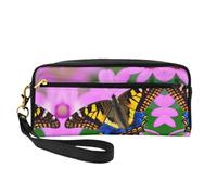 SamLng Trousse de maquillage réutilisable - En cuir imprimé papillon floral - Petite trousse de maquillage pour voyage, trousse de toilette avec fermeture éclair, noir, One Size