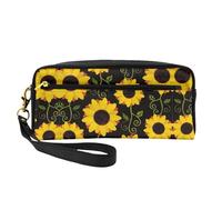 SamLng Trousse de maquillage réutilisable - En cuir imprimé tournesol floral - Petite trousse de maquillage pour voyage, trousse de toilette avec fermeture éclair, noir, One Size