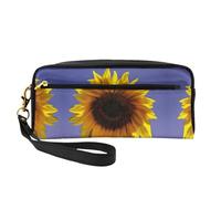 SamLng Trousse de maquillage réutilisable - En cuir imprimé tournesol - Petite trousse de maquillage pour voyage, trousse de toilette avec fermeture éclair, noir, One Size