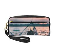SamLng Trousse de maquillage réutilisable - Filet de pêche en cuir imprimé étoiles de mer Petite trousse de maquillage pour voyage, trousse de toilette avec fermeture éclair, noir, One Size