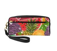SamLng Trousse de maquillage réutilisable - Fruits frais ananas imprimé petite trousse de maquillage en cuir pour voyage, trousse de toilette avec fermeture éclair, noir, One Size