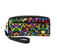 SamLng Trousse de maquillage réutilisable - Gay Pride - En cuir imprimé arc-en-ciel - Petite trousse de maquillage pour voyage, trousse de toilette avec fermeture éclair, noir, One Size